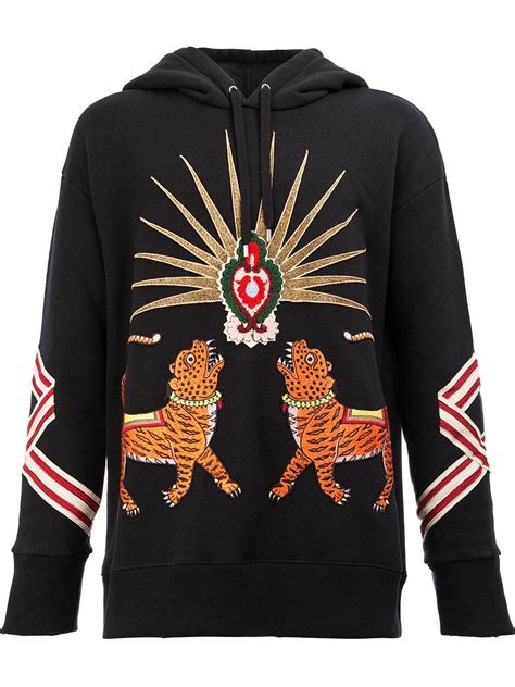 gucci tiger embroidered hoodie